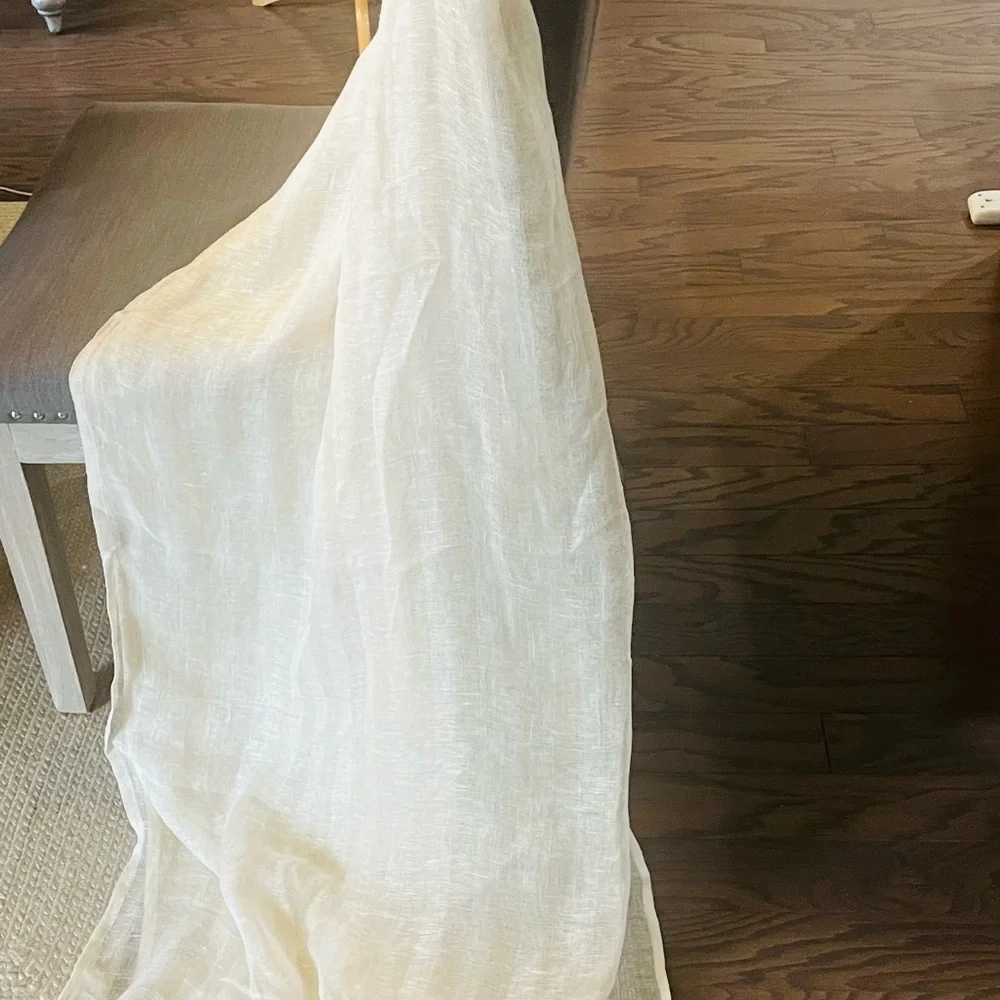 SERENA & LILY 2 100% LINEN SHADOW STRIPE SHEER CURTAIN PANELS 50x84